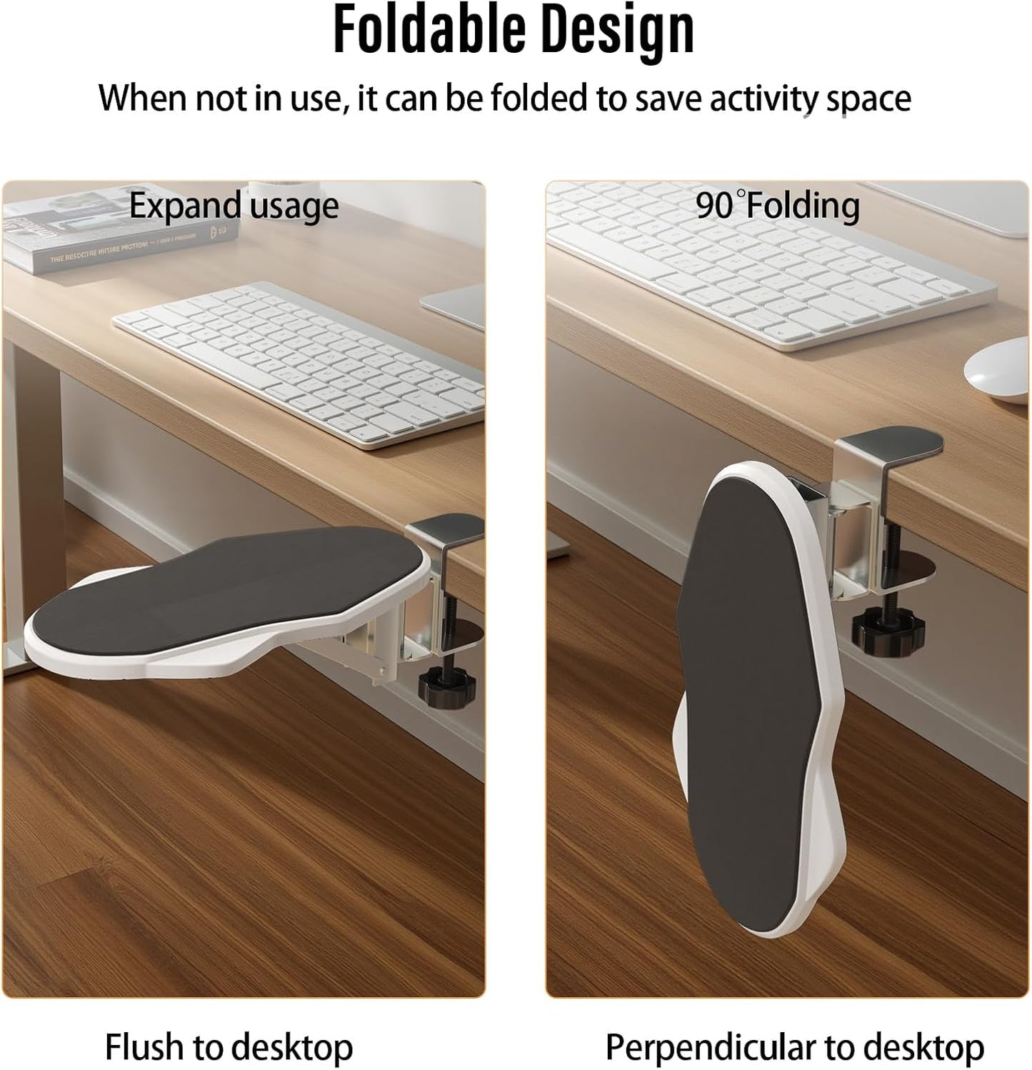 Ergonomic Arm/Elbow Rest for Desk - Foldable Rotatable Elbow Support for Computer Desk, Office & Gaming Comfort (Foldable Rotating Black)