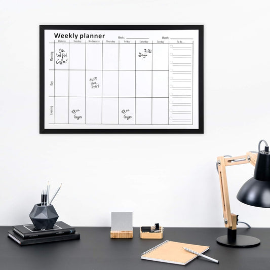 Navaris Weekly Planner White Board - 16" x 24" Magnetic Dry Erase Whiteboard Calendar with 7-Day Week Plan for Wall - Includes Markers and Magnets