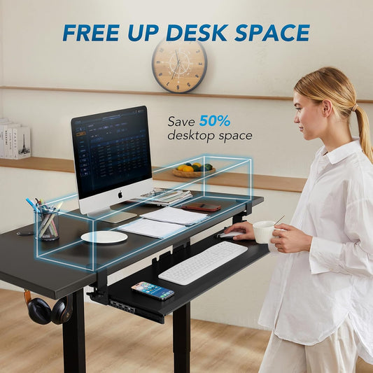 AX WABER Keyboard Tray Under Desk Pull Out with Extra Sturdy C Clamp Mount System, 27.3 (32.5 inch Including Clamps) x 11 Inch Slide-Out Platform Computer Drawer for Typing White AX01WW01