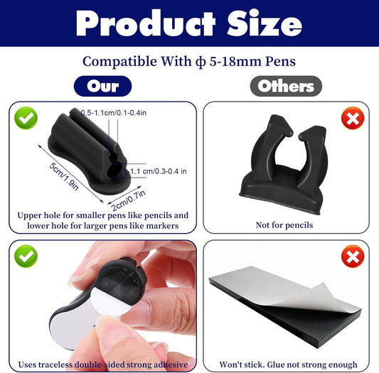 6 Pcs Adhesive Pen Holder for Wall, Sticky Silicone Desk Pencil Holder Marker Holders for Clipboard Office Teacher Supplies Clipboard Stylus Organizer(3 Colors)