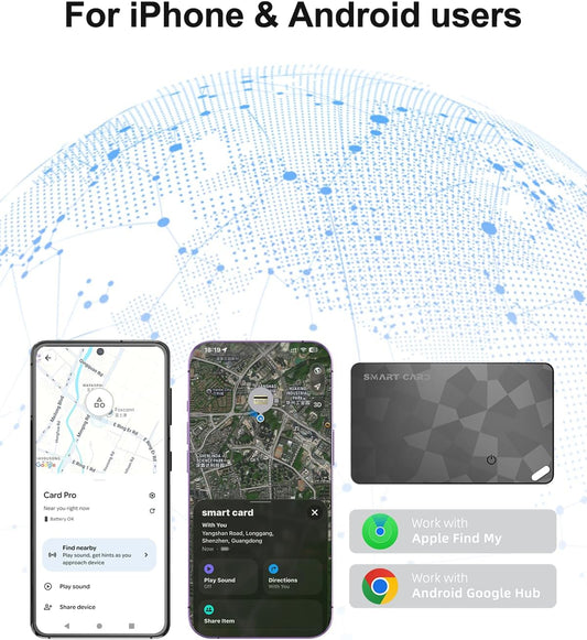 Wallet Tracker Card (iOS and Android) - 0.06in Slim Tracking Card, IP68 Waterproof Bluetooth Smart Card, Work with Apple Find My & Google Find Hub, Item Finder for Luggage, Passports, Purse, Backpack
