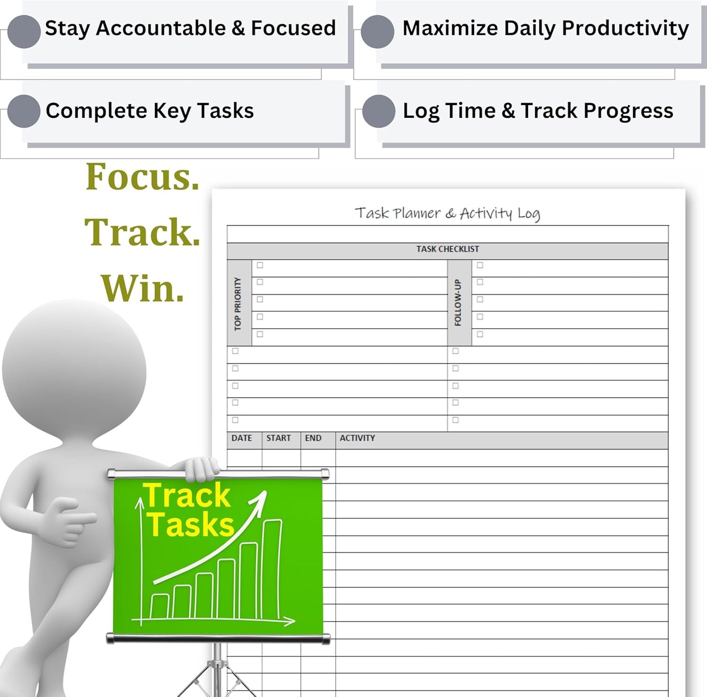 Task Planner & Activity Log Notepad – 60 Page Undated Daily & Hourly Planning Pad, To-Do List, Checklist, Track Time & Tasks, ADHD Tracker – Organize Workday, Boost Productivity – 8.5 x 11 Tear Sheets Life Charge