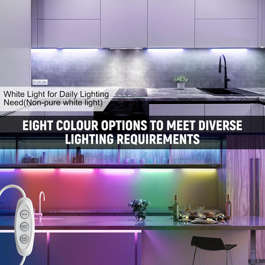 RGB Light Bar with Color Memory & Dimmable Brightness for Monitor/Desk, Under Cabinet Lights with 8 Colors & Dynamic Modes, Magnetic Installation for Kitchen, Room, Shelf, USB Powered