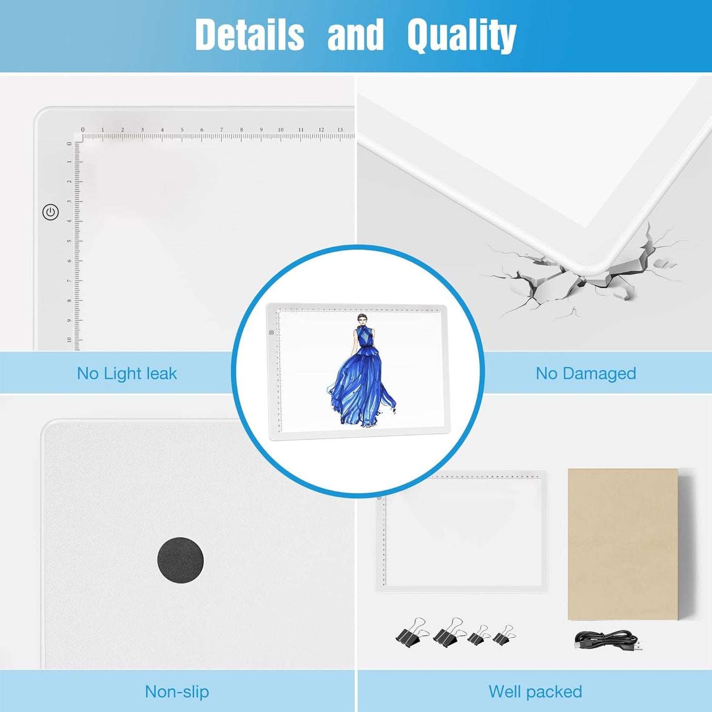 Comzler Tracing Light Board, A4 White Dimmable Brightness LED Light Table, Light Drawing Board for Tracing, Sketch Light Pad for Artists, Animation, Sketching, Stenciling