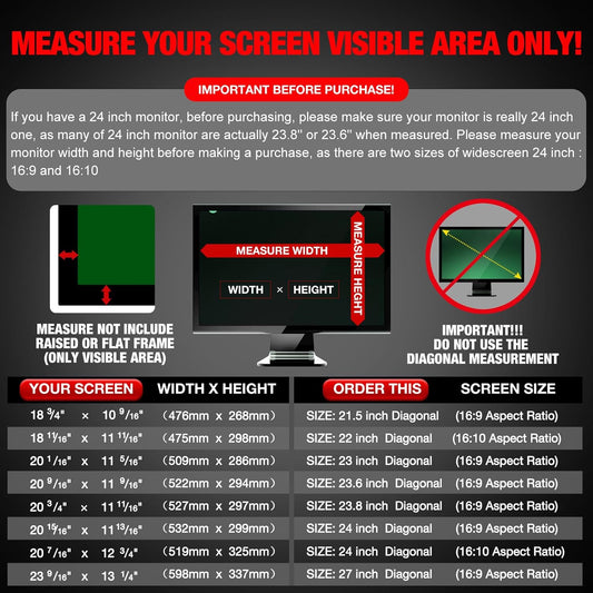 Computer Privacy Screen Filter for 24 Inch 16:9 Widescreen Monitor, Anti-Spy/Anti Glare Protector Office Accessories - WxH: 20 15/16" x 11 13/16" (532mm x 299mm) (Not for 24" 16:10)