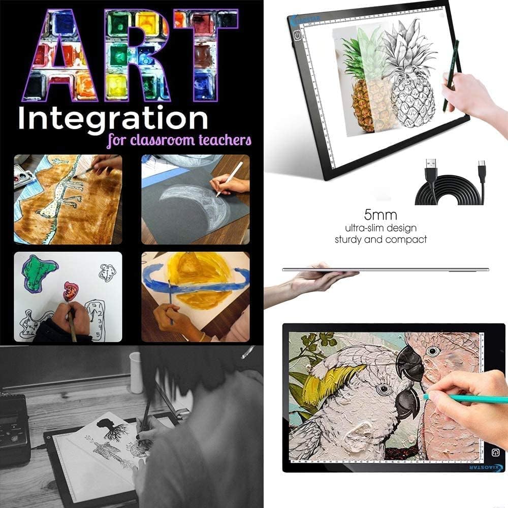 Light Box Drawing Pad, Tracing Board with Type-C Charge Cable and Brightness Adjustable for Artists, AnimationDrawing, Sketching, Animation, X-ray Viewing (DE-A4-P-black)