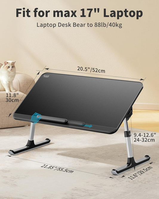 SAIJI Leather Lap Desk Laptop Bed Tray Table, Adjustable Laptop Stand for Bed, Portable Lightweight Standing Desk for Writing Eating Reading Couch Sofa Floor for Adults Kids (20.5"*11.8",Gray)