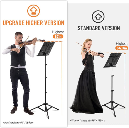 CAHAYA Portable Sheet Music Stand: Dual Use Desktop Book Holder Folding Lightweight Extra Stable Reinforced with Carrying Bag and Clip for Students Musicians Height Adjustable up to 54.3" CMS0204
