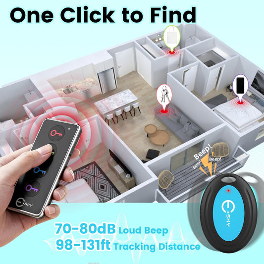 Esky Key Finder Locator with Sound, 80dB Item Trackers with 131ft Range Beeper Tags, Wireless Key Finders for Finding Keys Wallet Remote Control Pet Phone, 4 Receivers & Flashlight