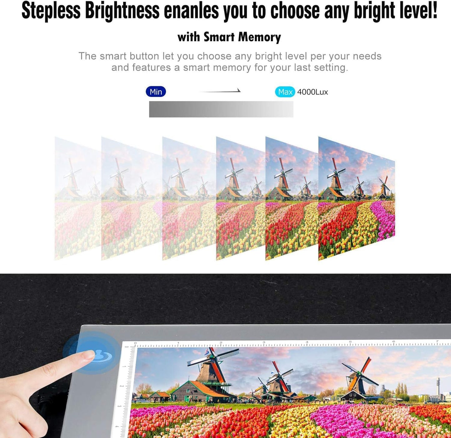 Black A4 Dimmable LED Artcraft Light Box Tracer Slim Light Pad Portable Tablet, USB Power Cable Copy Drawing Board Tracing Table for Artists Designing, Animation, Sketching, Stenciling X-ray Viewing