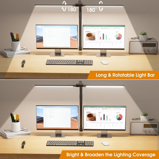 SIBRILLE LED Desk Lamp for Home Office - Dimmable Computer Desk Light with Clamp, Modern Architect Task Lamp with Color Changing, Flexible Desktop Lamp with Gooseneck for Monitor, Double Head, White