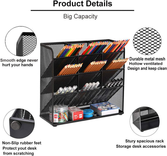 Marbrasse Mesh Desk Organizer, Multi-Functional Pen Holder, Desktop Stationary Organizer, Storage Rack for School Home Office Art Supplies (Mesh Pen Holder)