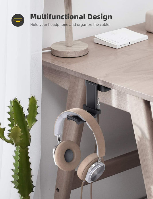 Lamicall Headphone Stand, Headset Hanger - 360 Degree Rotation Earphone Hook Holder Mount, Table Headphone Stand with Cable Organizer, Gaming Headset Clamp for HyperX, Razer, Sony, Sennheiser - Black