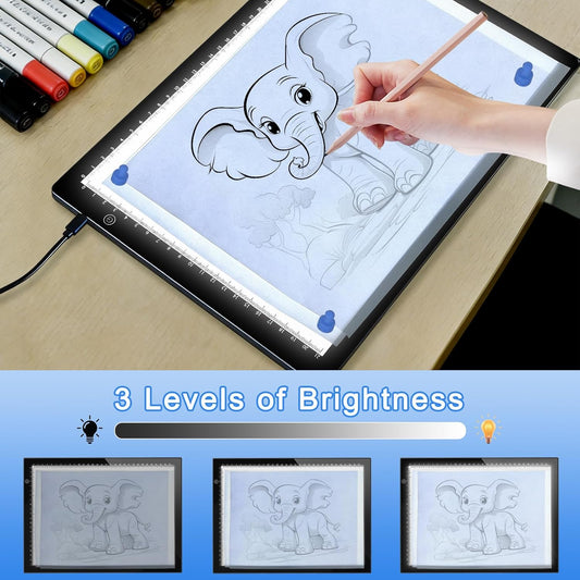 UUCOLOR Led Light Box A4 Tracing Drawing Board Diamond Painting Light Box with 3 Adjustable Brightness LED Light Pad for Drawing, X-ray Viewing, Ultra-Thin, Power by Type-C Cable
