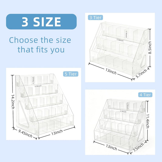 3-Tier Acrylic Desk Organizer, Multi-Slot Marker & Pen Storage Holder, Clear Vertical Desktop Stationery Rack for Small Art Supplies, Compact Office & Home Workspace Organizer