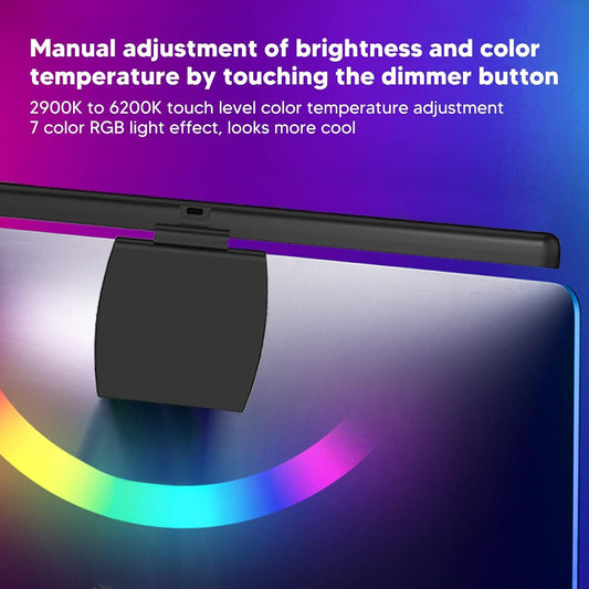 Computer Monitor Lamp, Relieve Eye Fatigue,Asymmetric Optical,Touch Dimming Screen Monitor Light Bar with 7 Color RGB,E Reading LED Task Lamp for Curved Screen Gifts,Learn