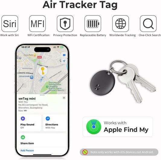 Tracker Tags- 4 Pack, Bluetooth Trackers Works with Apple Find My APP (iOS Only), 92 dB Sound, Replaceable Battery, Smart Tracking Tag Keys Finder and Item Locator for Keys, Bags, Luggage, Wallet, etc