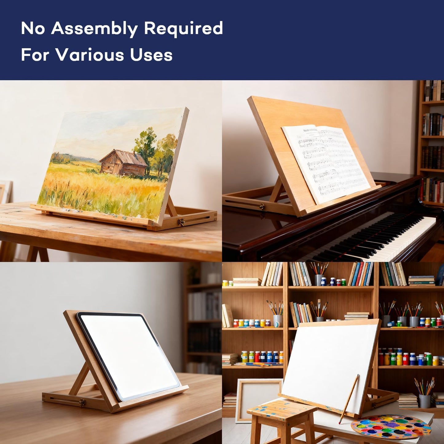 Artkey Beech Wood Tabletop Easel, Adjustable 0-65° Desktop Drawing Board for Painting, Sketching & Drafting, Folds Flat Portable Art Easel with Shoulder Strap, 17.3" x 12.9"