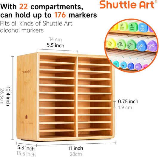 Shuttle Art Marker Organizer, Hold 176 Art Markers, Brush Pens, Pencil Large Holder with 22 Compartments for Home, Classroom, Office Desktop Stationary Storage