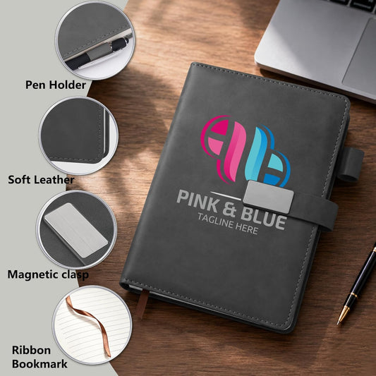 weokooly Personalized Notebook - A5 Lined Leather Journal with Your Logo/Text/Image, Custom Notebooks for Business School, 100GSM, 200 Pages, Customizable Journal with Pen and Gift Box