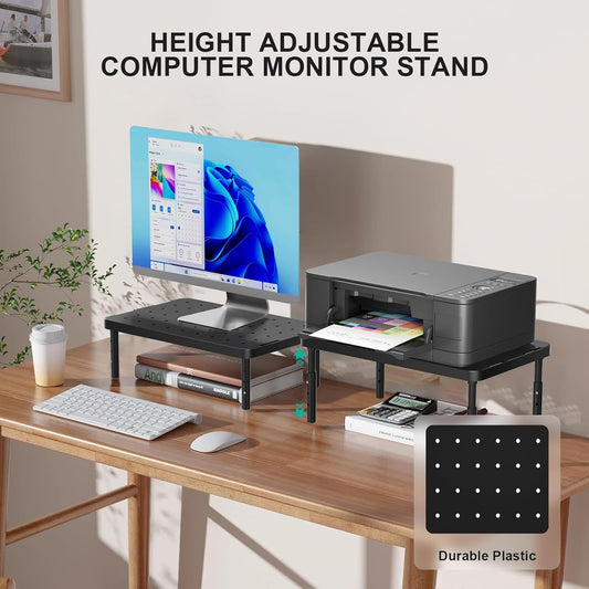 WALI Monitor Stand Riser with Drawer and 2 Pen Holders, Desk Organizers and Accessories for Computer, Printer, Laptop Stand for Home Office Supplies, (PTT004-B), 1 Pack, Black