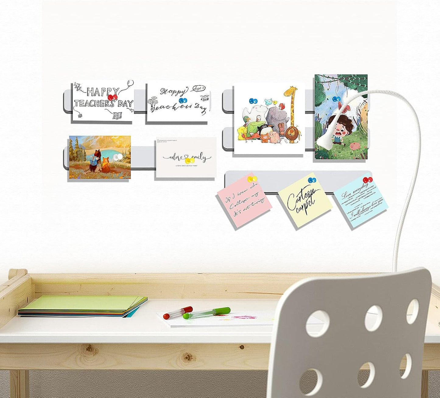 Felt Pin Board Bar Strips Bulletin Board for Bedrooms Offices Home Wall Decoration, Notice Board Self Adhesive Cork Board with 35 Push Pins for Paste Notes, Photos, Schedules