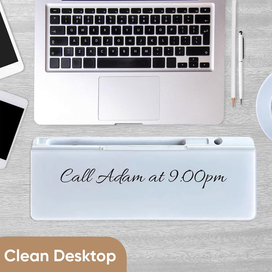 Desktop whiteboard - Glass Desk Dry Erase board with storage- Desk buddy memo board for computer monitor- EXTRA STICKERS Weekly Organizer and Ruler- work from home and office