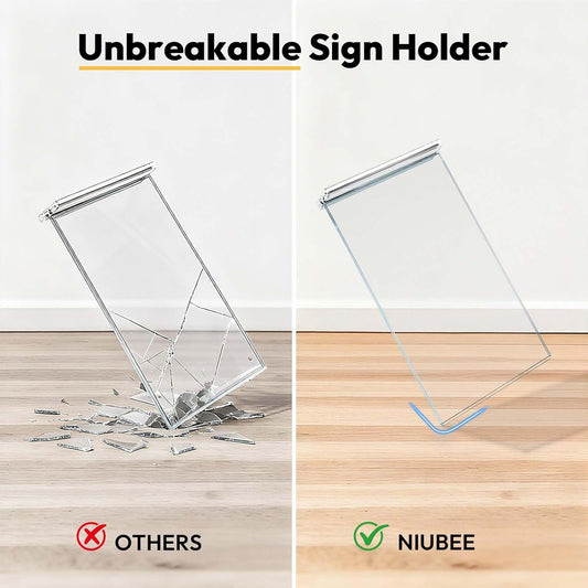 NIUBEE Acrylic Sign Holder Unbreakable: 8.5 x 11 Flyer Stand for Outdoor Vendor Event Booths - Clear Price List Paper Display for Craft Fair Market Table - 3 Pack