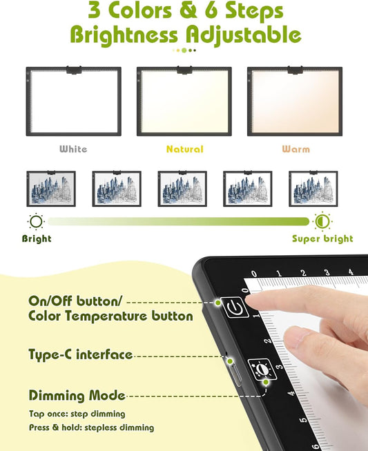 A3 Light Board Diamond Painting, Rechargeable Battery Light Box Tracing, Diamond Art Light Board with Stand and Clip, for Drawing, Sketching, Animation