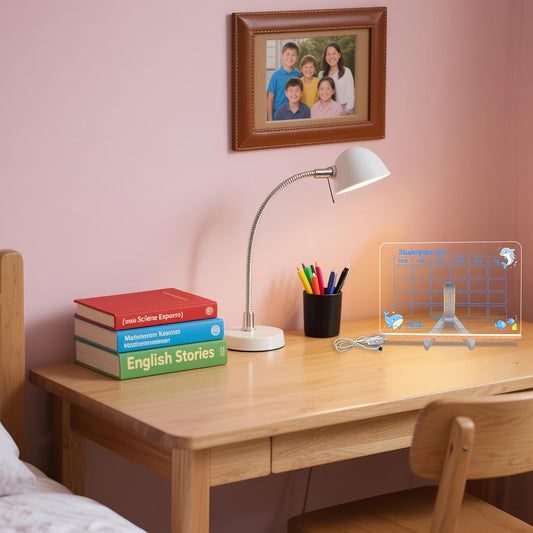 LED Acrylic Erase Board Calendar with Stand,Clear Desktop Calendar Whiteboard for Desk with 7 Color Markers Erasable Markers,Weekly&Monthly Planner,for Home, Office, School, Birthday Gift (Green)