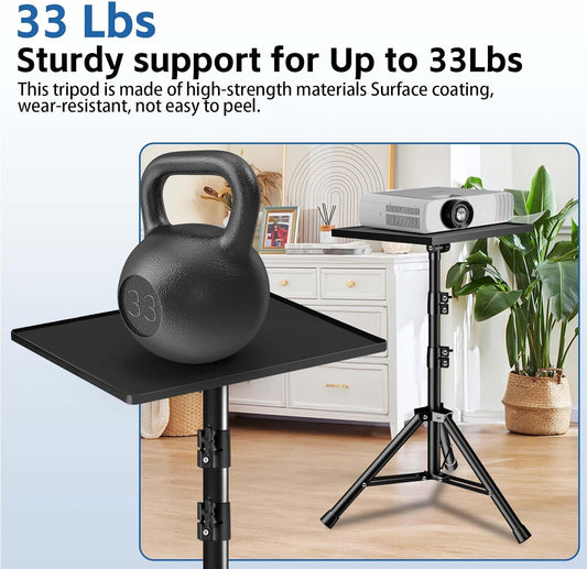 Projector Stand, 33LB Load Bearing & 22-55" Height Adjustable, for Projector/Laptop/DJ Gear, Outdoor/Office/Studio - Stable Base (Black)