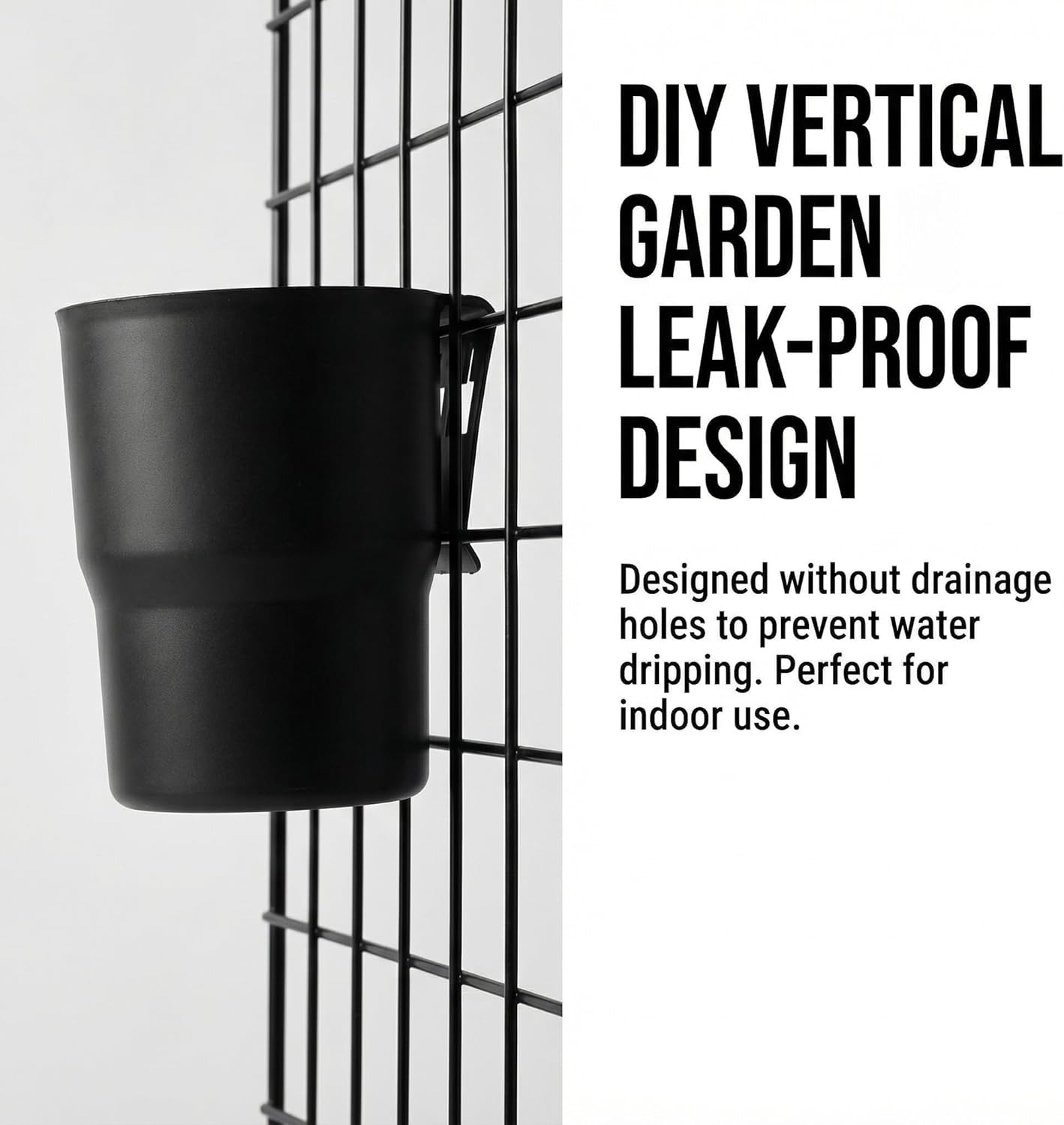 Kaforise15-Piece Wire Grid Panel Accessories Set, 10 Black Hanging Cups and 5 Stainless Steel Hooks, Wall Organizer for Art Supplies, Pen Holder, Vertical Garden Planter, Craft Room Storage