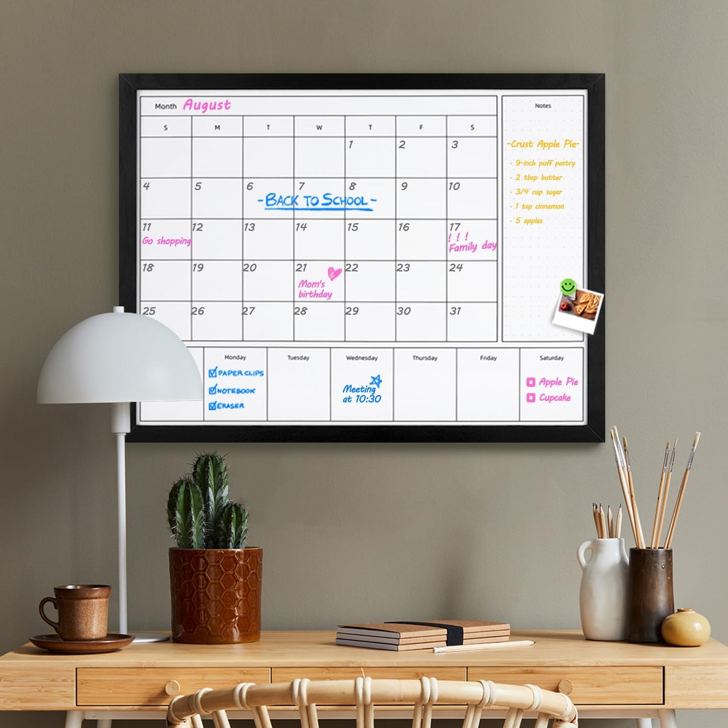 3-in-1 Dry Erase Calendar for Wall, 17x13 inches Magnetic Surface Monthly & Weekly Planner Whiteboard, Dry Erase Board with Black Wood Frame, Hanging White Board Calendar(YL+ZL-BK,4333)