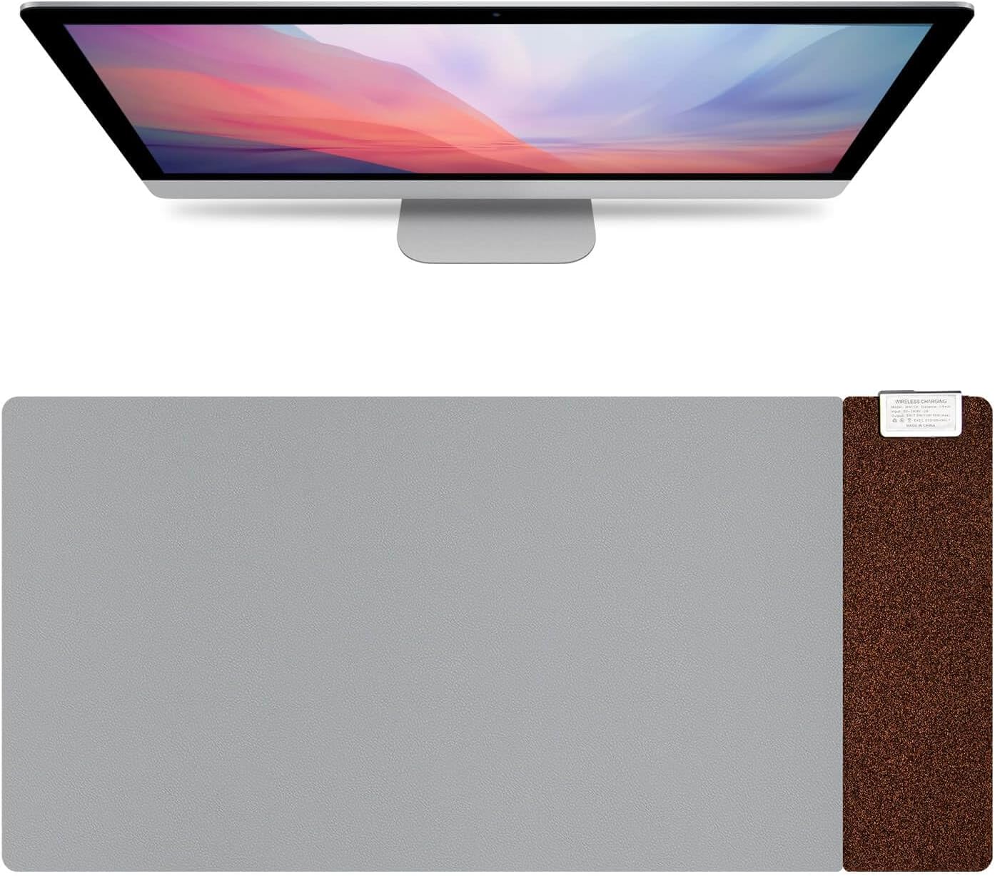 3-in-1 Eco Cork Wireless Charging Mouse Pad, Dual-Sided Fast Charge Mouse Mat, Extra Large Waterproof Office & Makeup Desk Protector, Qi-Certified Desk Pad for iPhone/Samsung/AirPods