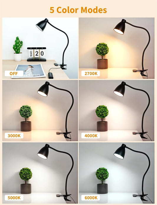 BOHON Clip on Light, 10W 38 LED Desk Lamp with Clamp, 5 Color 10 Brightness Auto Off Timer, Flexible Neck Clip Lamp, Desk Lights for Office Home Bed Bedside Reading, Bright Yellow