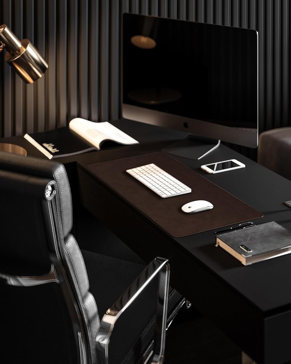 YSAGi Genuine Leather Desk Mat, 35.4"X17" Leather Desk Mat, Office Desk Pad, Thick Desk Pad with Stitched Line, Non-Slip Laptop Writing Pad with Rubber Base(Black, 35.4"X17")