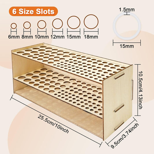Wooden Paint Brush Holder 105 Holes Paintbrush Holder Organizer Paint Brush Stand Rack with Silicone Rings for Pens Pencils Artist