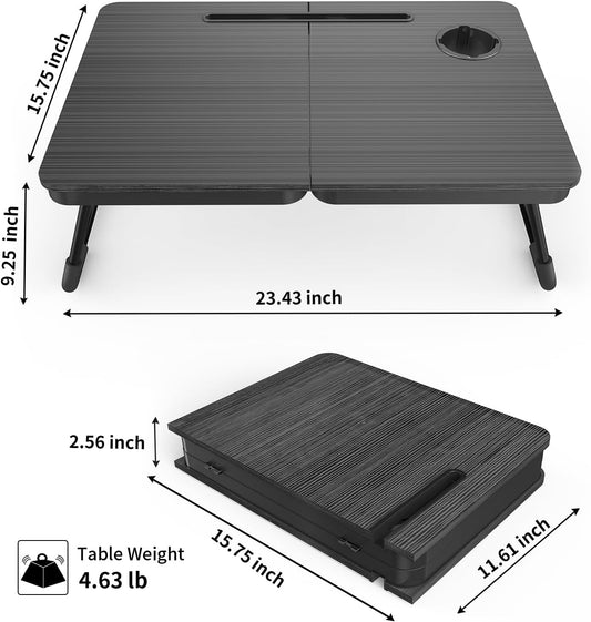 BUYIFY Foldable Laptop Bed Desk for Couch, Sofa - Large Lap Desk Tray Table with Cup Holder and Tablet Slot - Portable Notebook Stand for Eating, Writing, Studying and WFH -NEW-006-USA Original Patent
