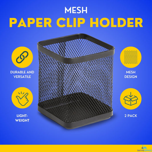 1InTheOffice Pen Cup Holder, Metal Mesh Pencil Cup Holder, Stackable Wire Mesh Regular Pencil Holder, Matte Black 2 Pack