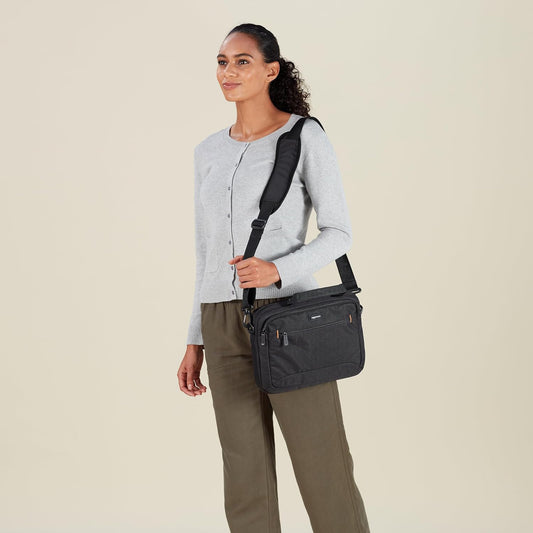 Amazon Basics Laptop Tablet Carrying Case with Shoulder Strap and Grab Handles, 14-inch, Black, Compartments for Storage