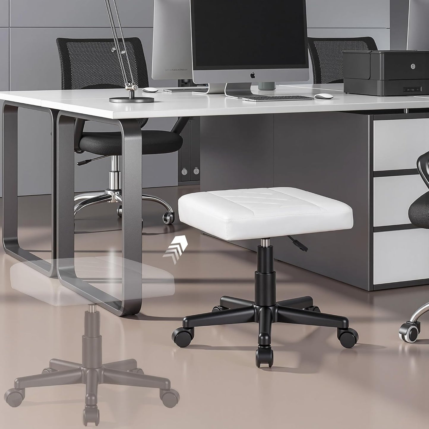 VECELO Under Desk Footrest, PU Ergonomic Foot Rest with Wheels, Comfort Padding, Height Adjustable for Relieving Leg Pain, Stiffness, Black