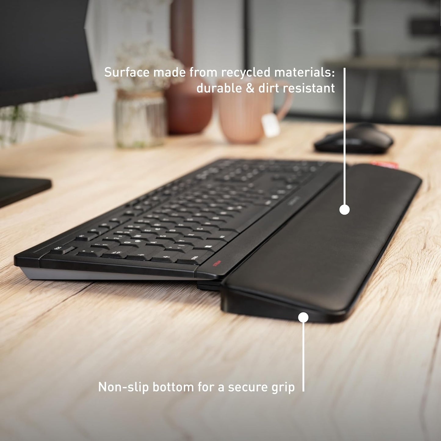 CHERRY PALMREST Ergo, Extra-Wide Ergonomic Wrist Rest, Compatible with Any Keyboard, Extendable Feet, 3 Different Tilt Angles, Comfortable, Non-Slip Bottom, Black