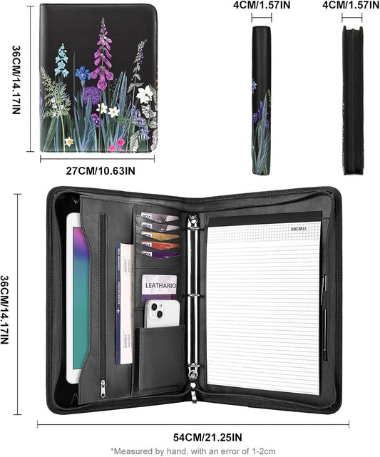 Leathario Portfolio Binder, Includes 10 Sheet Protectors and 3 Notepads, 3-Ring Folder Organizer, A4 Padfolio with Zipper, Vegan Leather Tablet Sleeve, Business Office Conference Clipboards