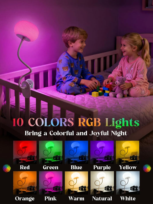 Clip on Light,10 RGB Colors+10 Brightness Clip on Lamp, College Dorm Lighting Reading Light for Bed, Desk Lamp with Clamp & USB Adapter for Headboard/Bedside/Desk/Nursery/Kids Room