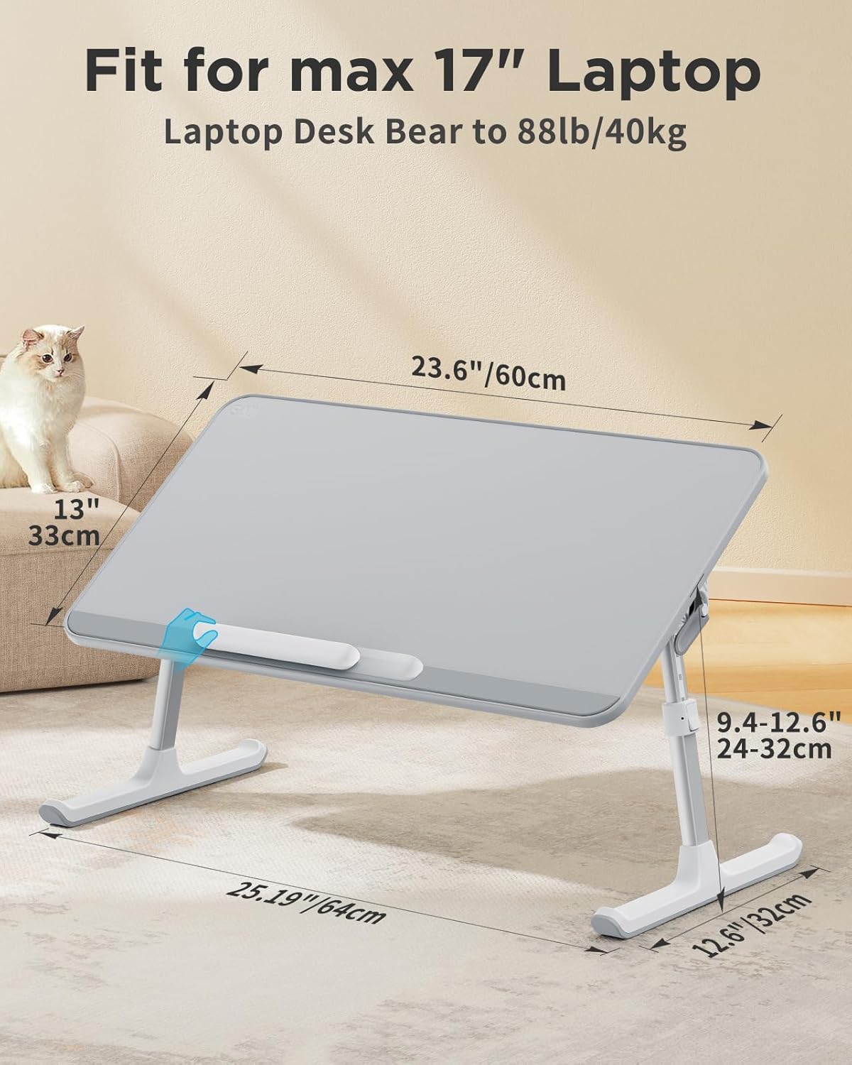 SAIJI Leather Lap Desk Laptop Bed Tray Table, Adjustable Laptop Stand for Bed, Portable Lightweight Standing Desk for Writing Eating Reading Couch Sofa Floor for Adults Kids (20.5"*11.8",Gray)