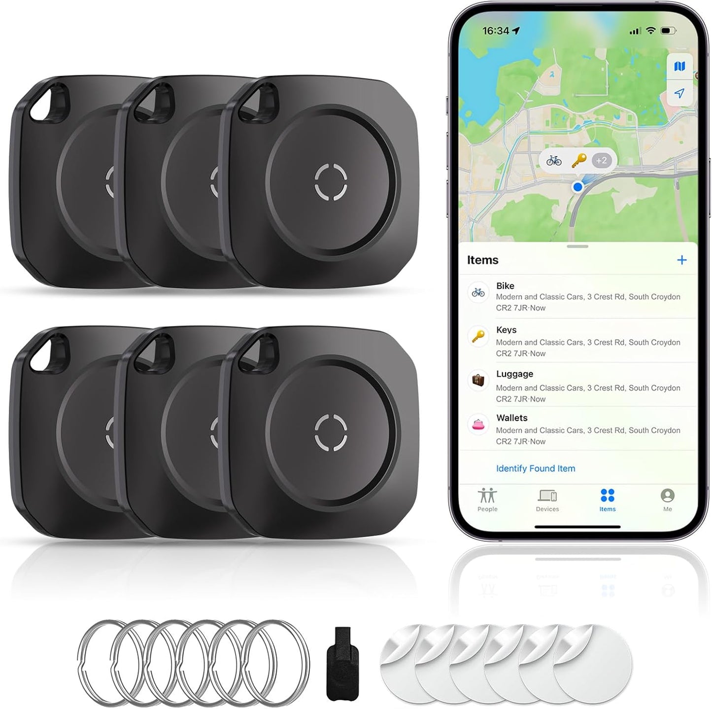 Air Tracker Tag-4 Pack, Smart Bluetooth Tracker Work with Apple Find My(iOS Only), Luggage Tracker Tag for Key, Luggage, Backpack, Suitcase, Replaceable Battery, weTag, Black