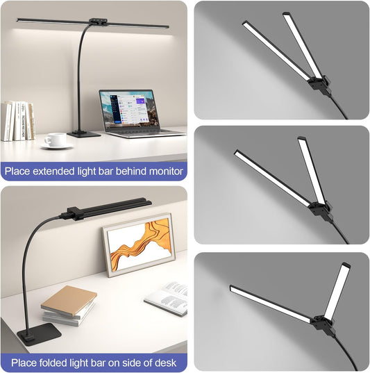 EppieBasic Desk Lamp,24W Led Desk Lamps with Clamp,Double Head Desk Light for Home Office, Architect Desktop Lamp Eye Care Workbench Office Table Light for Monitor Studio Reading