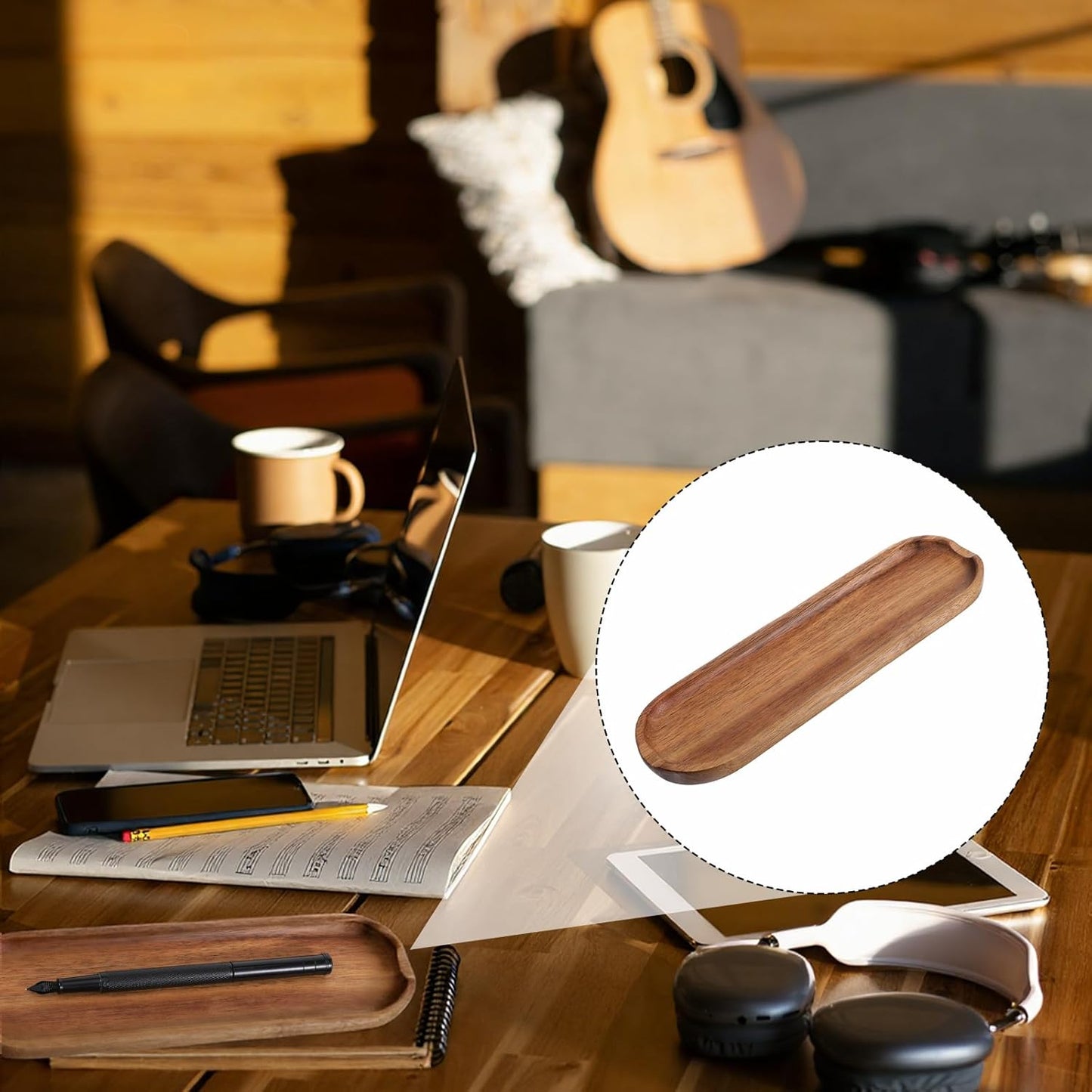 SynHHergyx Wooden Pen Tray Wood Brown Tray Pen Holder Wooden Desk Trays Desk Accessories, Minimalist Pencil Rest Suitable for Home, Office Art Accessories