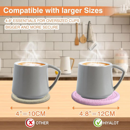 4.8" Drink Cotton Coasters Set of 2 – Boho Woven Drink Pads for Coffee & Tea, Neutral Sandstone Blend Fabric Cup Mats for Desk, Table, Nightstand, Dorm, Giftable Absorbent Coaster Set (Latte)