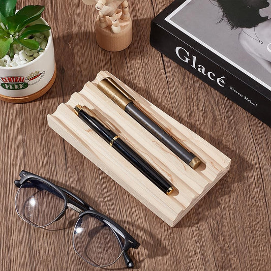 PH PandaHall Ash Wood Pen Tray Pen Display Stand Wave-Shaped Pens Holder Desk Pencil Organizer Fountain Pens Holder with 3 Compartments for Office Home Desktop Stationary Storage Supplies